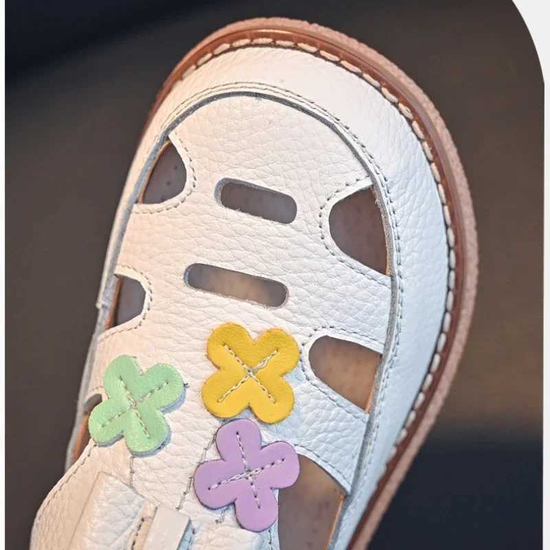 Real leather girls sandals fashionable decals summer childrens shoes cowhide leather baby beach sandals W250108