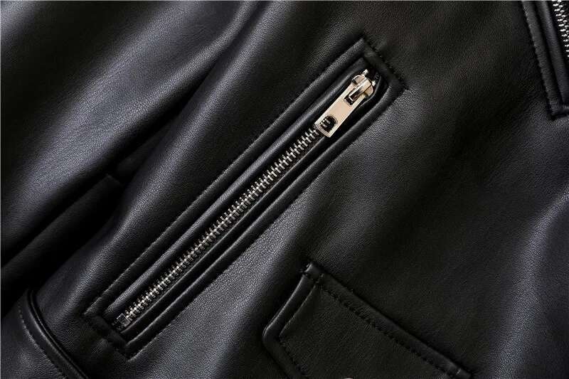 Classic Black Spring And Autumn The New Belt Detachable Epaulet Motorcycle Leather Jacket