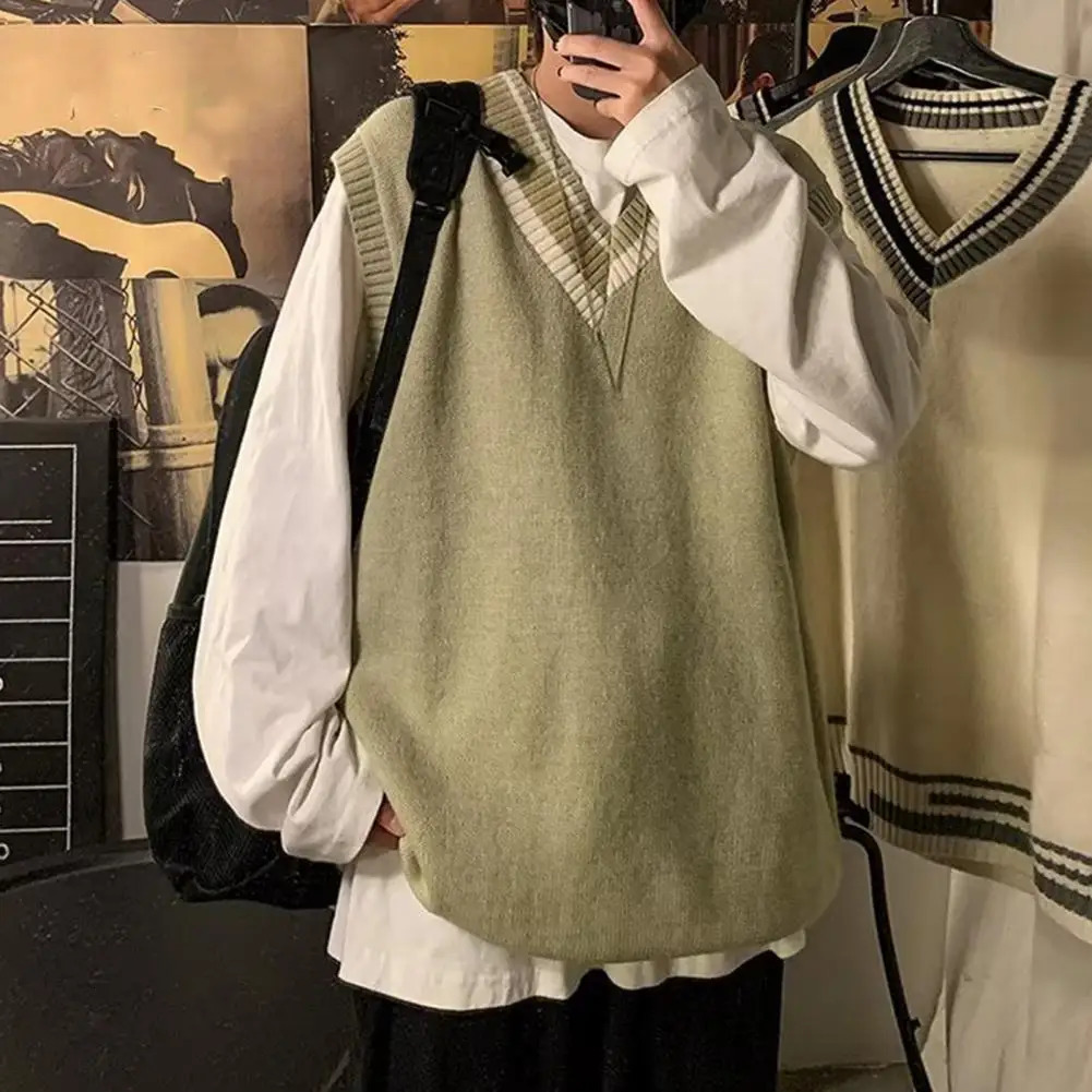 Men Asymmetrical Pattern Sweater Couple Matching Sweaters Colorblock V Neck Mens Vest Preppy Business Style for Mid 250107