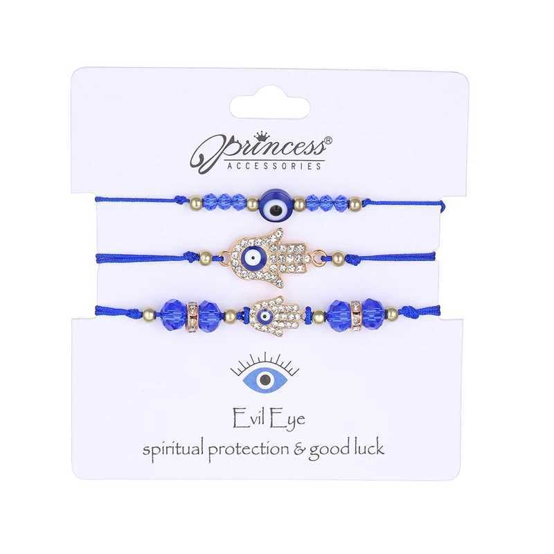 3Pcs Evil Eye Bracelet for Women Lucky Amulet Protection Rhinestone Flower Butterfly Handmade Adjustable Wristband Charm JewelryXJ250109
