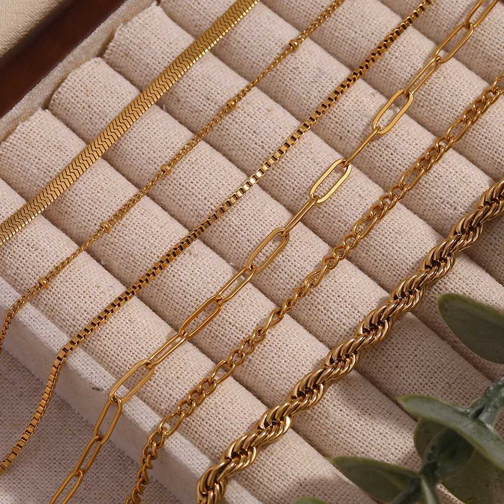 E.B.belle Blade Chain Figaro Chain Twists Chain Bracelet 18K Gold Plated 316L Stainl Steel Jewelry Womens Hand BraceletsXJ250109