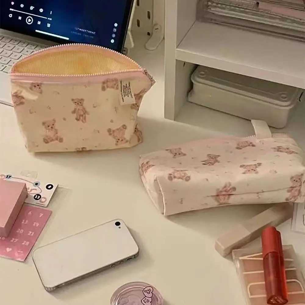 High quality Corduroy makeup bag large capacity cartoon bear makeup bag travel organizer makeup bag W250109
