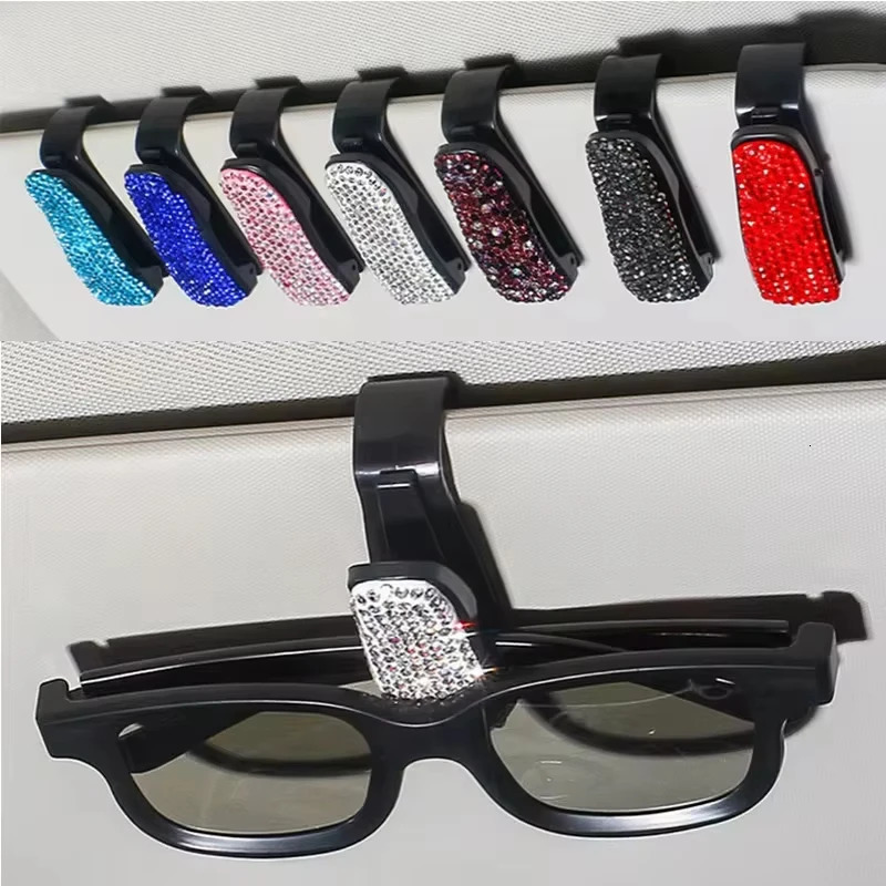 Car Sun Visor Mount Sunglasses Clip Holder Rhinestone Bracket Portable Crystal Decoration Accessories 250109