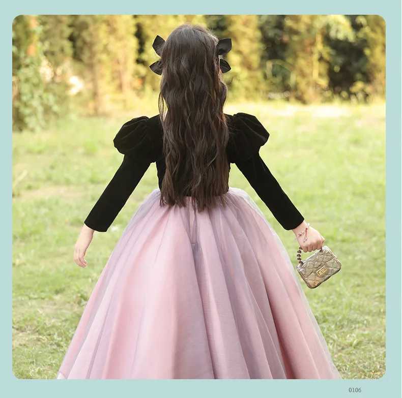 Kids Satin Gowns Dresses Clothing Elegant Formal Ball Gown For Girls Cute Puffy Skirt Spanish Sle Dress for 3-5-7-9-12-13YXJ250108