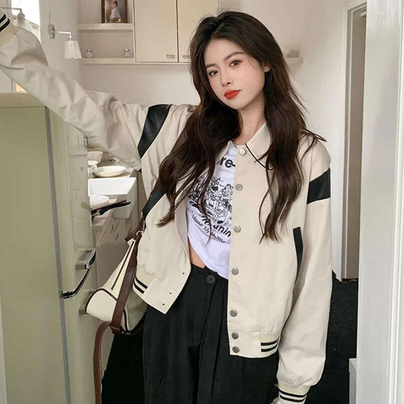 Rimocy Korean Fashion Baseball Uniform Jacket Women Chic Turn Down Collar Bomber Jackets Woman Streetwear Button Up Coats 250109