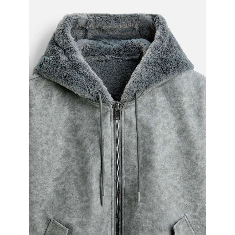 Men's Reversible Faux Leather Hooded Pilot Jacket Functional Wear Lamb Wool Er Parkas Designer Street Coats