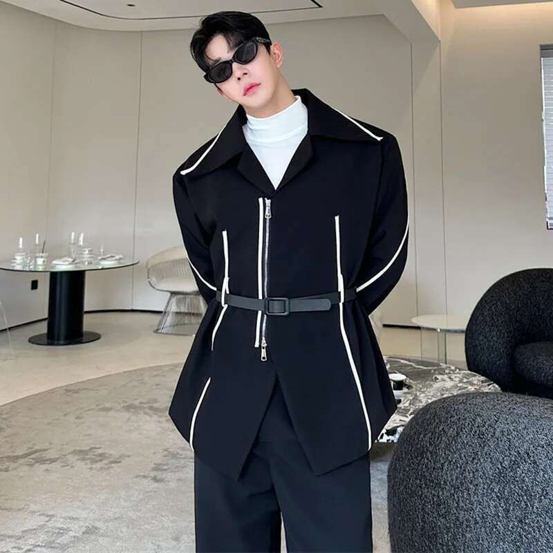 Korean Jacket Stripe Color Contrast Personalized High End Streetwear Niche Design Outerwear Autumn New Male