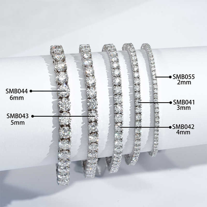 Fine Jewelry 2mm 2.5mm 3mm 4mm 5mm 6mm Round Cut DEF VVS Moissanite S925 Silver Women Tennis Bracelet