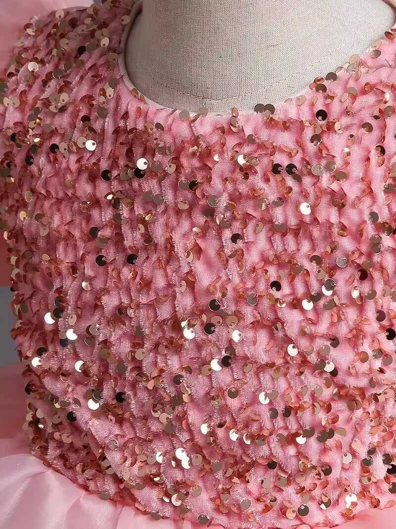 Little Girls Sequined Par Ball Dress With Big Bow Headband Kids Special Par Prom Dress Dance Performance Dress Princess DrXJ250108