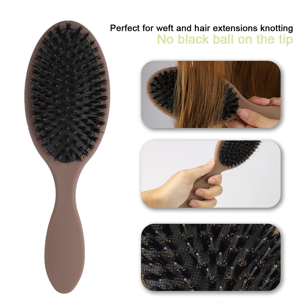 Matte Finish Boar Bristle Hair Brush Nylon Teeth Hair Extension Brush for Women Cushion Brush Hair Styling Smoothing Detangling 250106