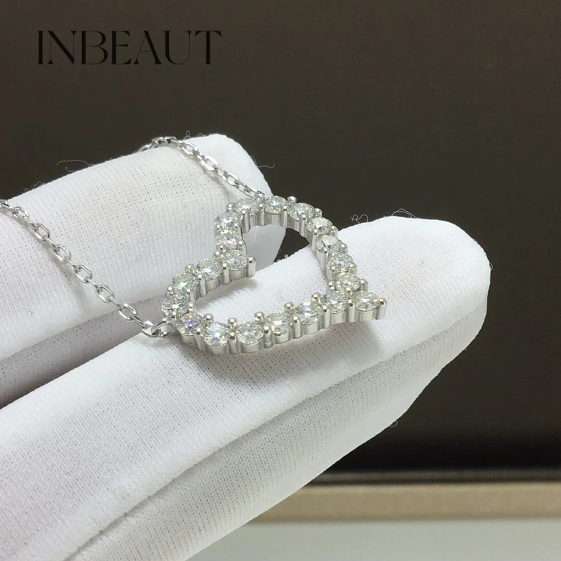 INBEAUT 9K White Gold Total 12 ct Excellent Cut Pass Diamond Tester D Color Heart Pendant Necklace for Wedding 241220