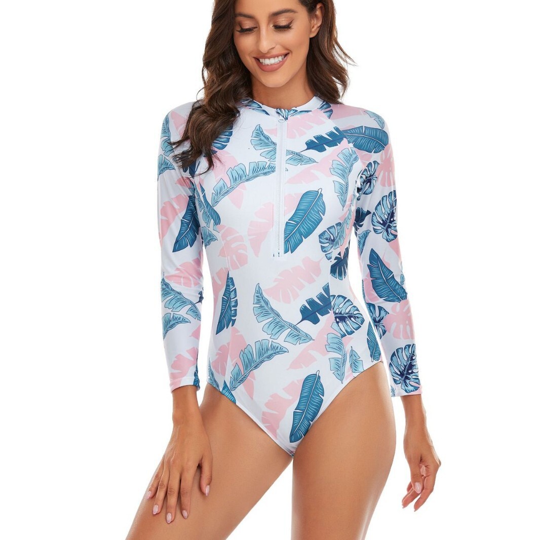 New One-piece Long Sleeved Sports Sexy Beach Bikini Designer Swimsuit Solid Color Patchwork Swimsuit Women's Surfing Suit