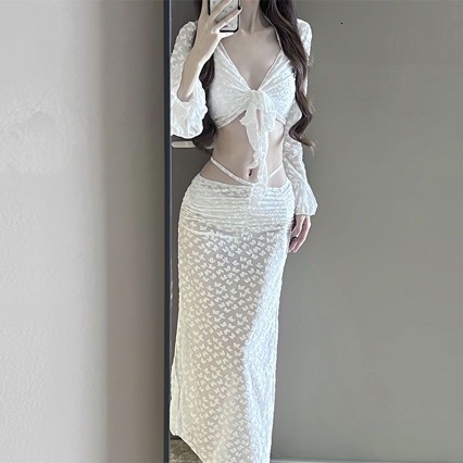 Bikini swimsuit women's 2025 new split style four piece designer sexy long dress looks slim, chest straight, soaking in hot spring vacation