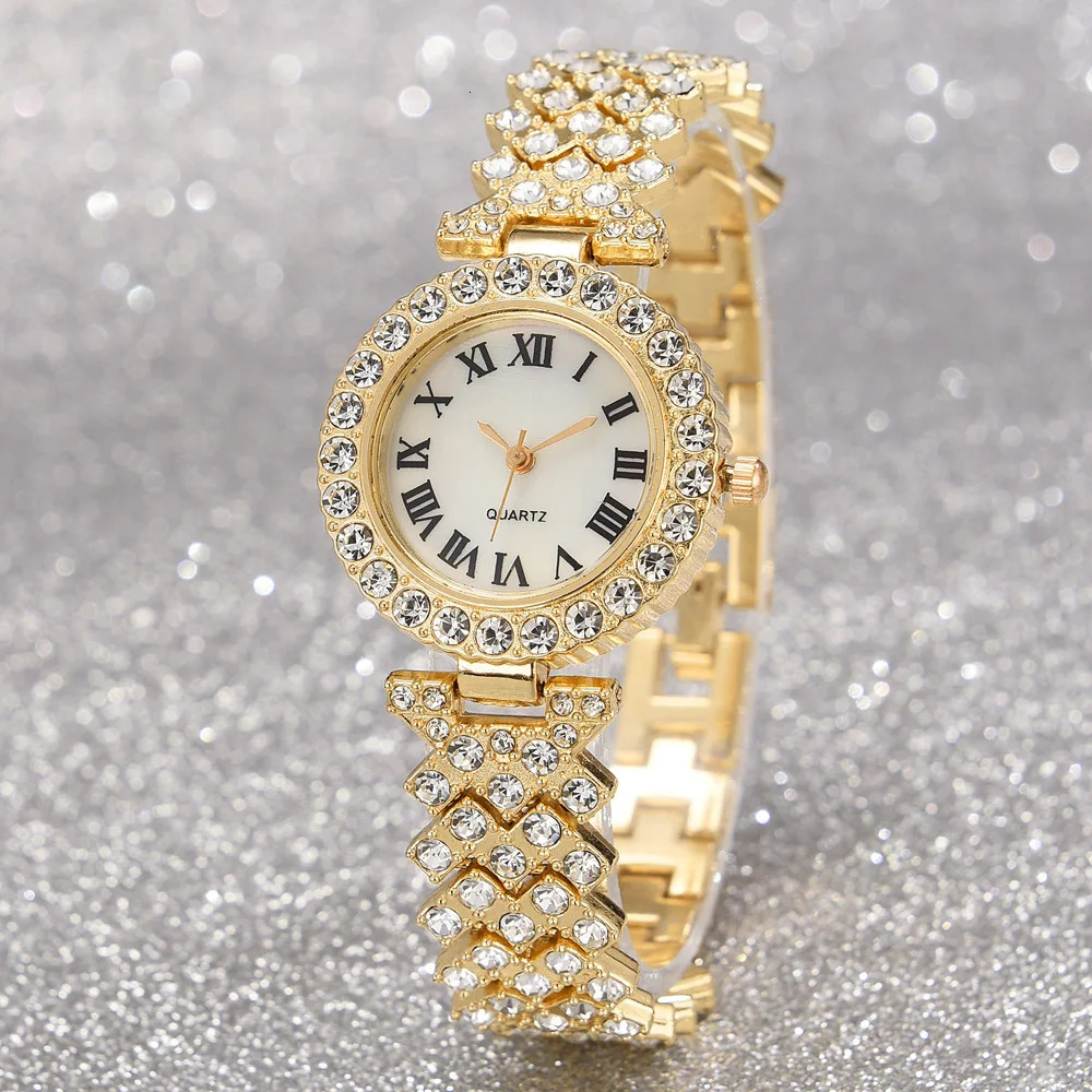 Womens Quartz Watch Gold Women Ring Necklace Earring Fashion Wristwatch Casual Ladies Watches Jewelry Set 241228