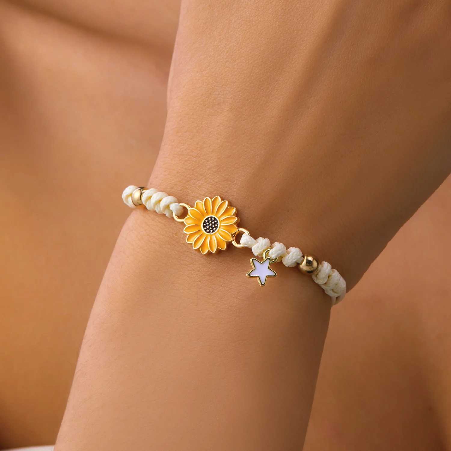 Simple Sunflower Bracelets for Women Handmade Braided Fashion Colorful Daisy Adjustable Bangle Friendship Good Luck Jewelry GiftXJ250109
