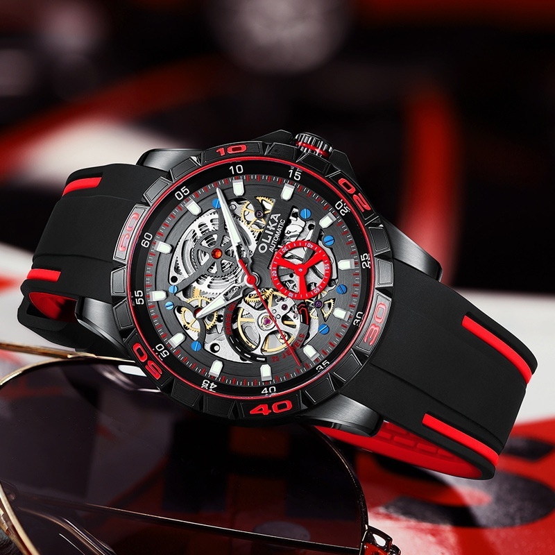 Stylish Men's Automatic Skeleton Mechanical Watch with Luminous Features