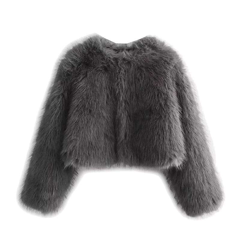 Spring Women's Cardigan Round Neck Pocket Fur Coat Solid Loose Suede Jacket Streetwear Vintag Outerwear