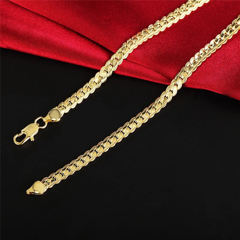925 Sterling Silver 18K Gold 6MM Chain Bracelets Neckalce For Women Men Fashion Party Wedding Jewelry Sets Gifts 250103