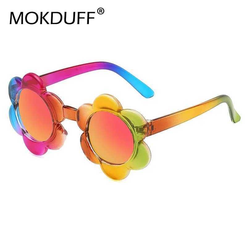 Childrens Flower Sunglasses Rainbow Colorful Cute Round Childrens Glasses Childrens Boys and Girls Outdoor Activities W250109