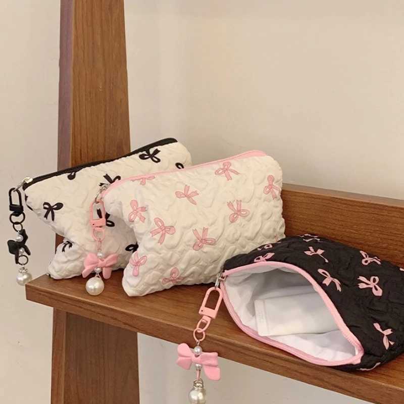 Sweet Bow Canvas Makeup Bag Set Large Capacity Portable Lipstick Air Cushion Storage Bag Cotton Cosmetics Handbag Travel Washing Bag W250109
