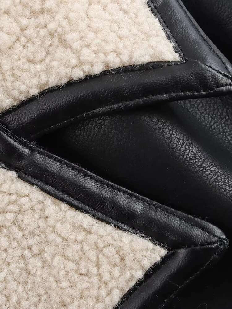 2024 Autumn And Winter New Arrivals Women's High-End Double-Breasted Long-Sleeved Lapel Faux Fur Over-The-Knee Leather Jacket