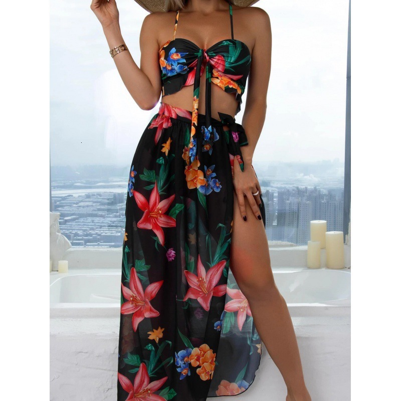 2025 new sexy mesh three piece bikini patchwork skirt designer women's swimsuit