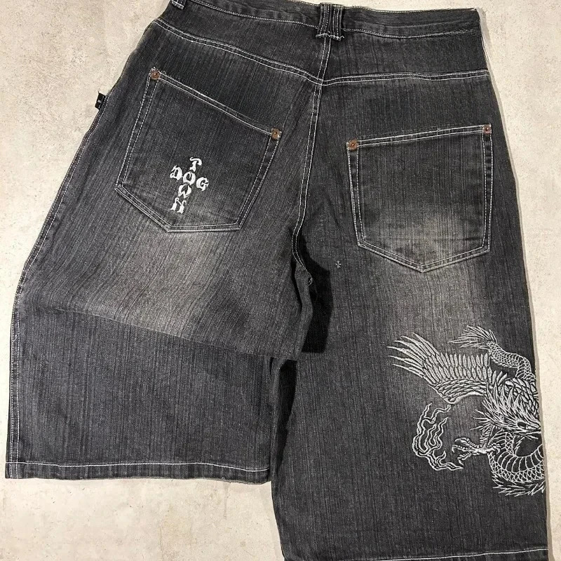 2024 summer denim shorts hiphop Harajuku dark style Y2K casual super personality pattern loose ins trend 250106