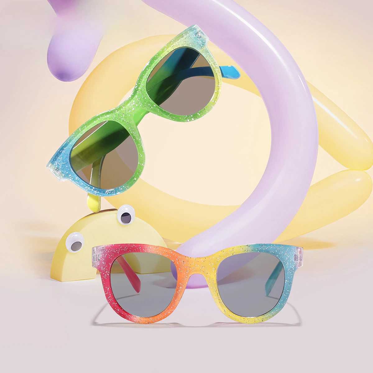 2024 New Rainbow Round Frame Sunglasses for Children Shining Summer Outdoor Sunglasses Fashion Glasses W250109