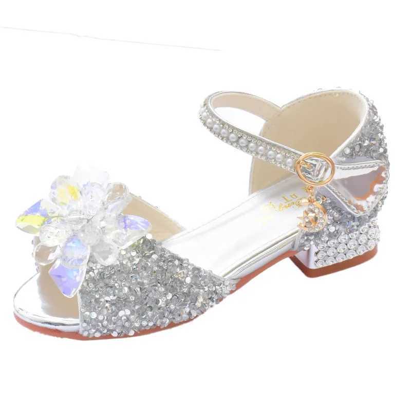 Summer girls sandals princess shoes childrens high heels girls fashion crystal models runway show hosts student performance shoes W250108