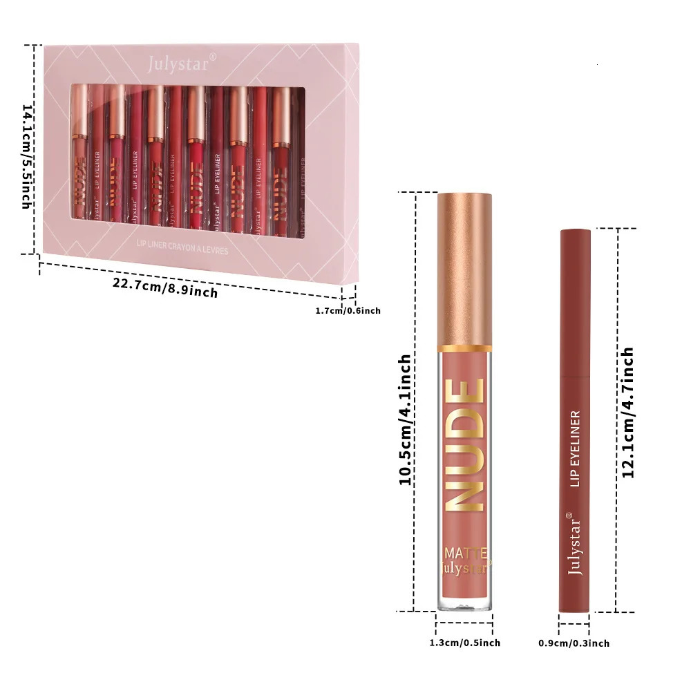 Non-stick lipstick pen cross-border waterproof long-lasting matte lip gloss lip liner 6 lip glazes 6 lip liners 250108