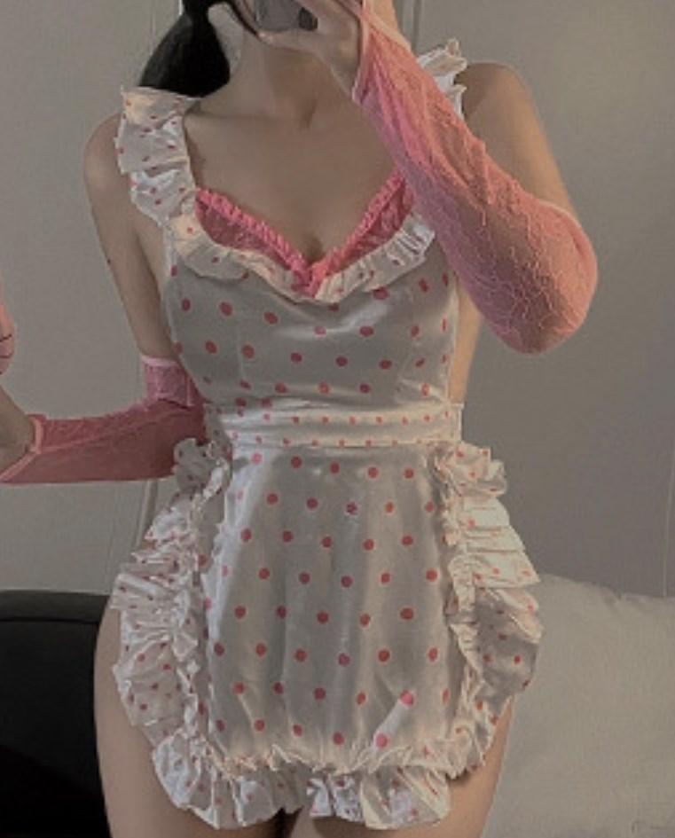 Women's Sleepwear Underwear Lace Polka Dot Maid Mature Charm Elegant Gentle Hollow Shoulder Strap Smooth And Sweet Binding Maid Dress