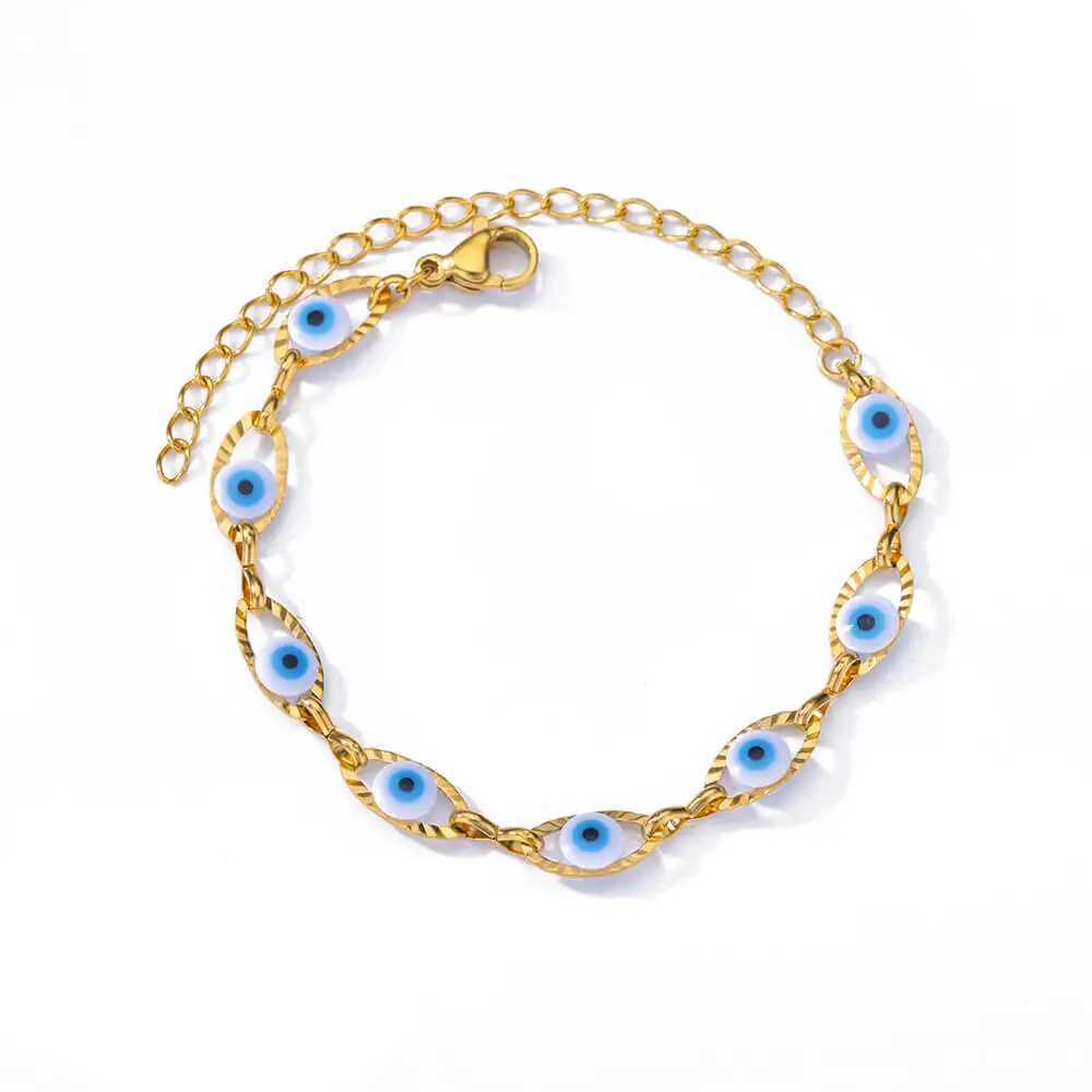 Gothic Rainbow Evil Eye Bracelets For Women Stainl Steel Gold Color Turkish Demon Chain Charm Bracelet Summer Beach JewelryXJ250109