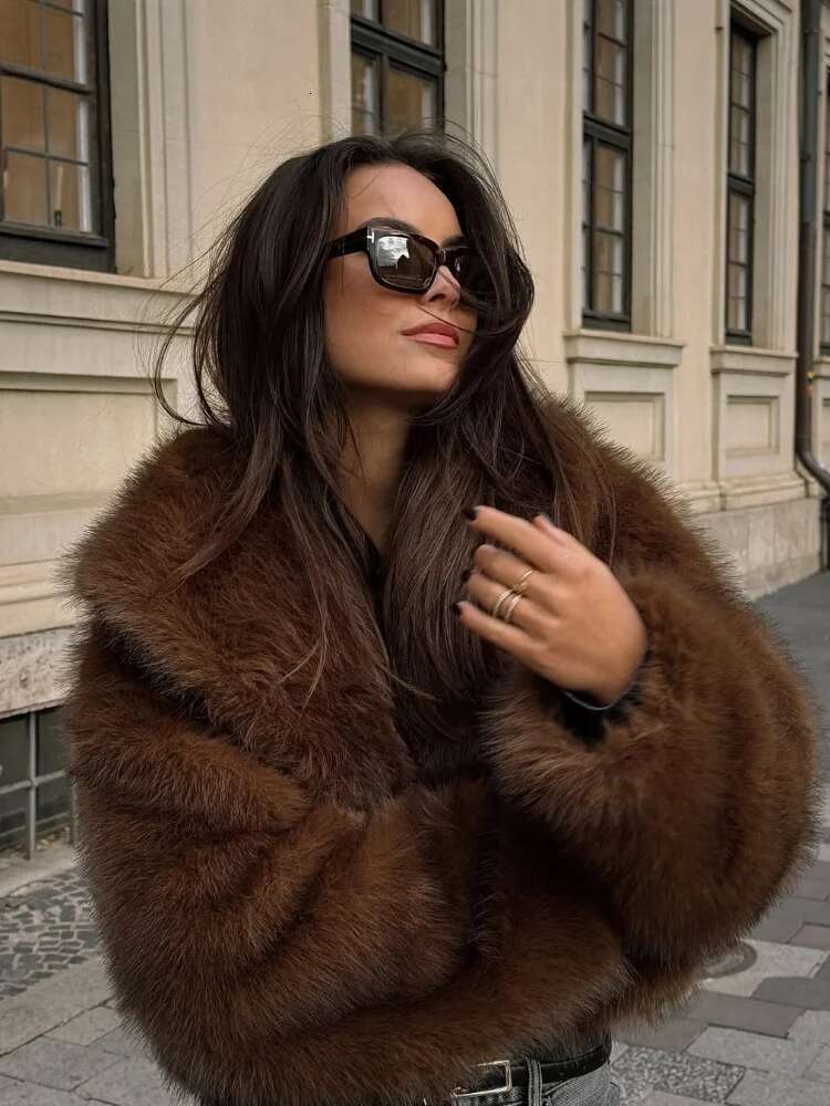 Faux Fur Women 2024 Plush Bury Bomber Jacket Solid Crop Long Sleeve Outerwears Warm Winter Coats Woman Casual Coat