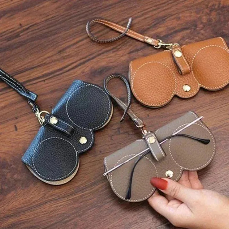 Litchi Embossed Glasses Cover Cute Hanging PU Leather Sunglasses Reading Storage Bag Portable Travel Eyewear Holder 250109
