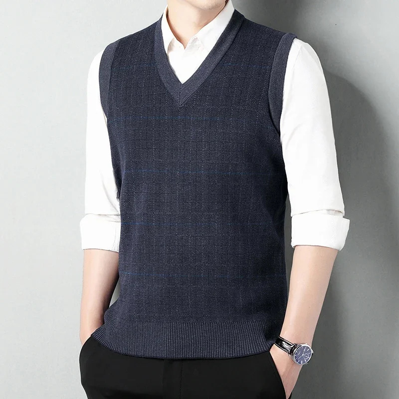 Mens Thickened Casual Sweater Tank Top Autumn and Winter Warm Vneck 250107