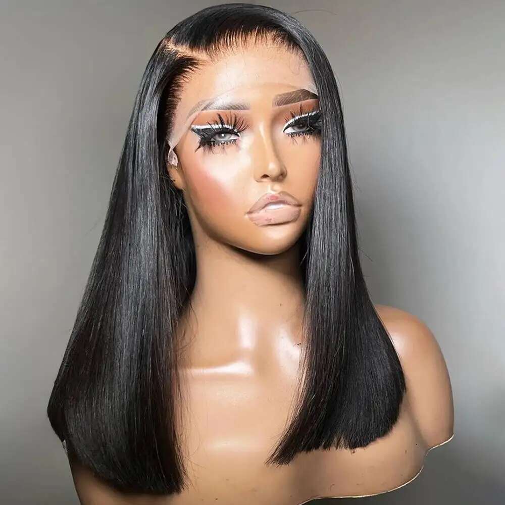 Straight Short Bob Wigs 16Inch Brazilian Virgin Human 13X4 Frontal Pre Plucked With Baby Hair 4X4 Lace Closure Wig
