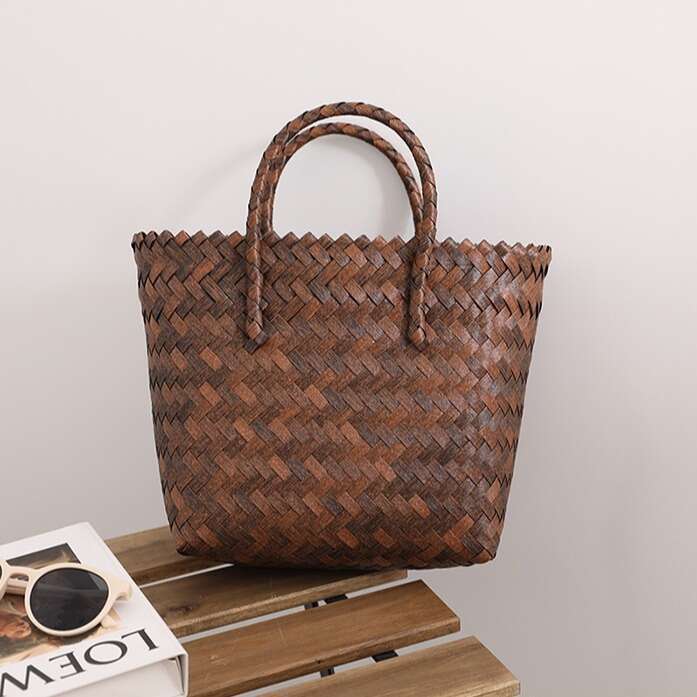New Retro French Bag Versatile Large Capacity Woven Hand-Held Vegetable Basket Bag, Vacation Beach Bags