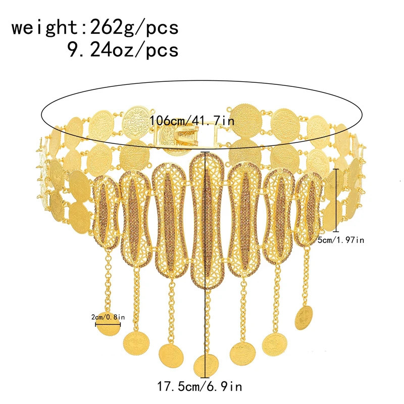 Golden Coin Women Body Chains Arab Charms Tassel Bohemian Ethnic Waist Jewelry Statement Afghan Rhinestones Waist Chains Female 250107