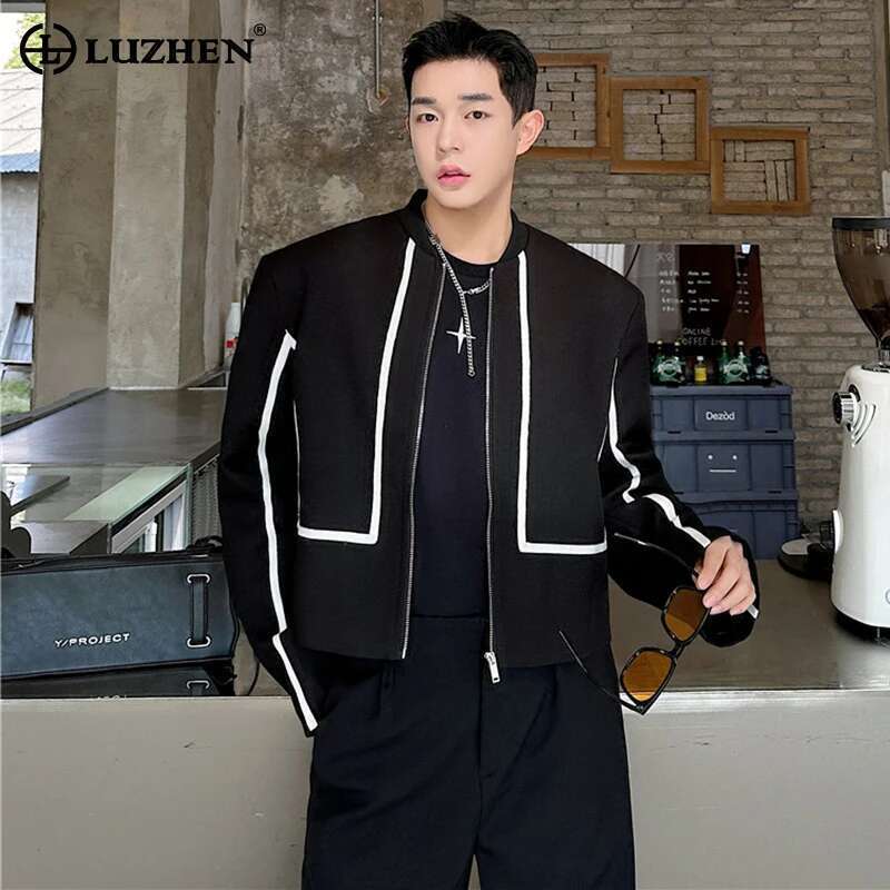 Autumn Fashion Color Contrast Stripe Original Short Casual Coat Men's High Street Elegant Trendy Jacket New