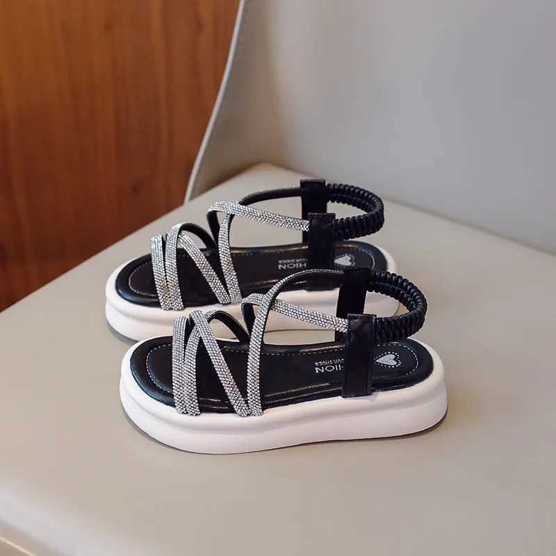 Summer New Childrens Sandals Fashion Luxury Girls Rhinestone Shoulder Strap Beach Shoes 2024 Childrens Princess Thick Bottom Sandals Open Toes W250108