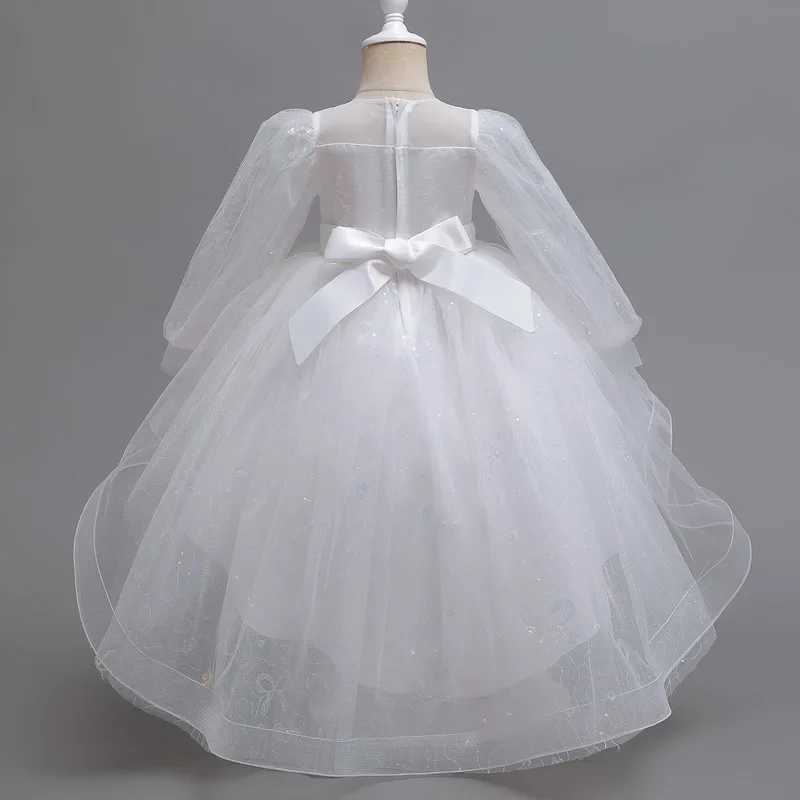 Fashion Kids Dresses for Girls Lace Long Sleeve Flower Girl Dresses for Weddings Summer Children Girls Par Dress 3-12 YearsXJ250108