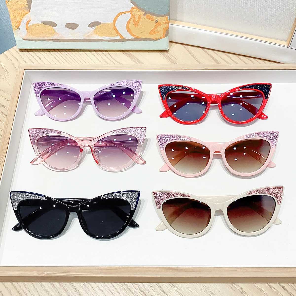 Cute cat eye childrens sunglasses shiny bow sunglasses cute baby glasses trend girl boy glasses W250109