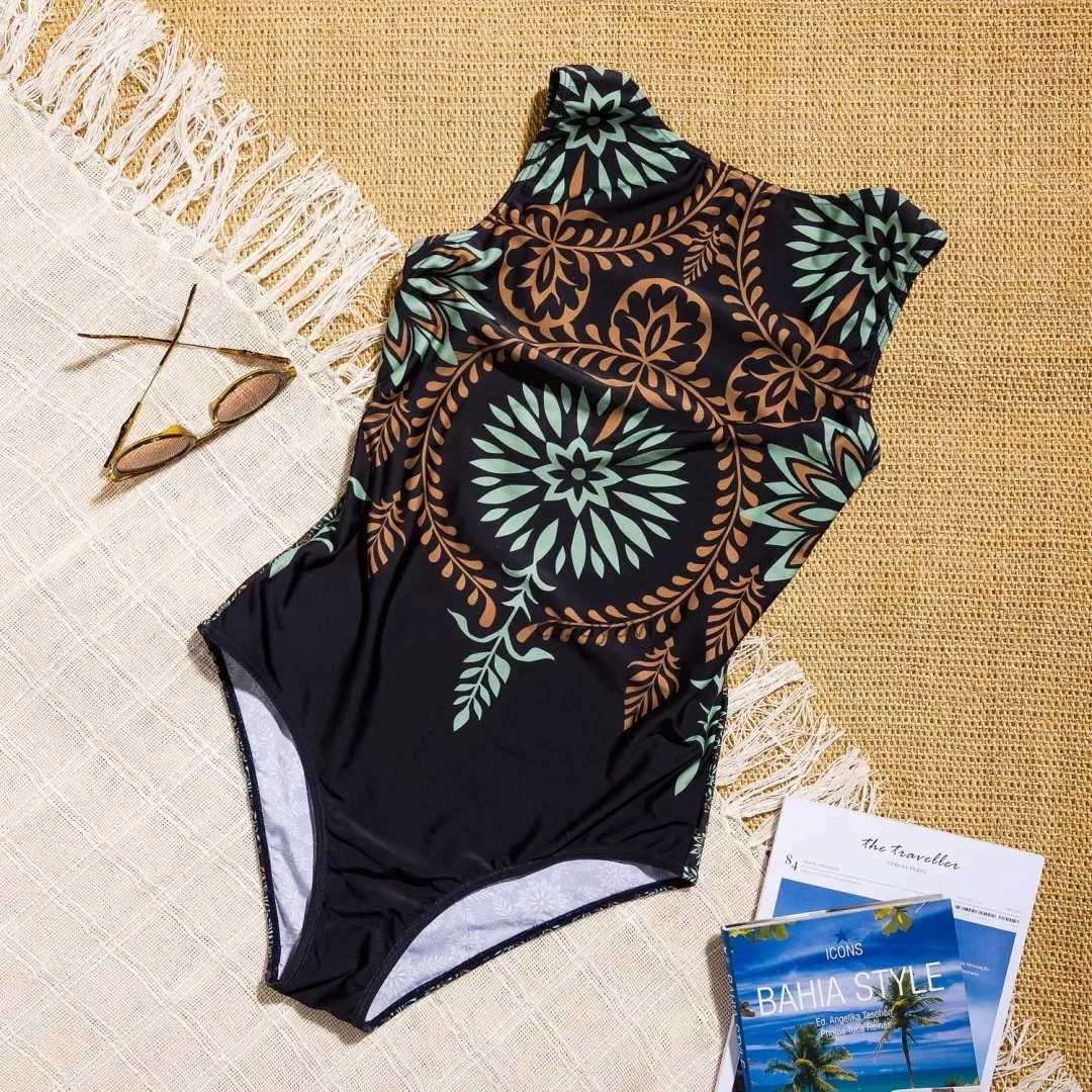 Sexy High Neck One Piece Swimsuit Women Swimwear Bather Halter Bathing Suit Swim Wear Print LadyXJ240108