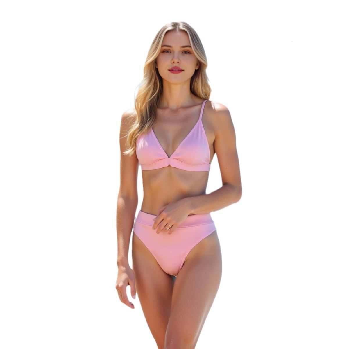 2025 New Solid Color Bikini Women's Sexy High Waist Bareback Tight Split Swimsuit Designer Trendy Beach Swimsuit