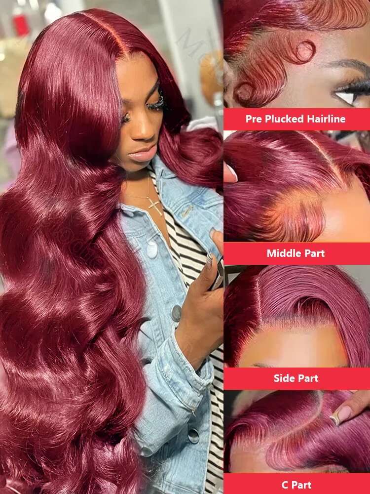 13x6 99J Bury Body HD Transparent 13x4 Front Human Hair 30 40 Inch Red Colored Water Wave Lace Frontal Wigs