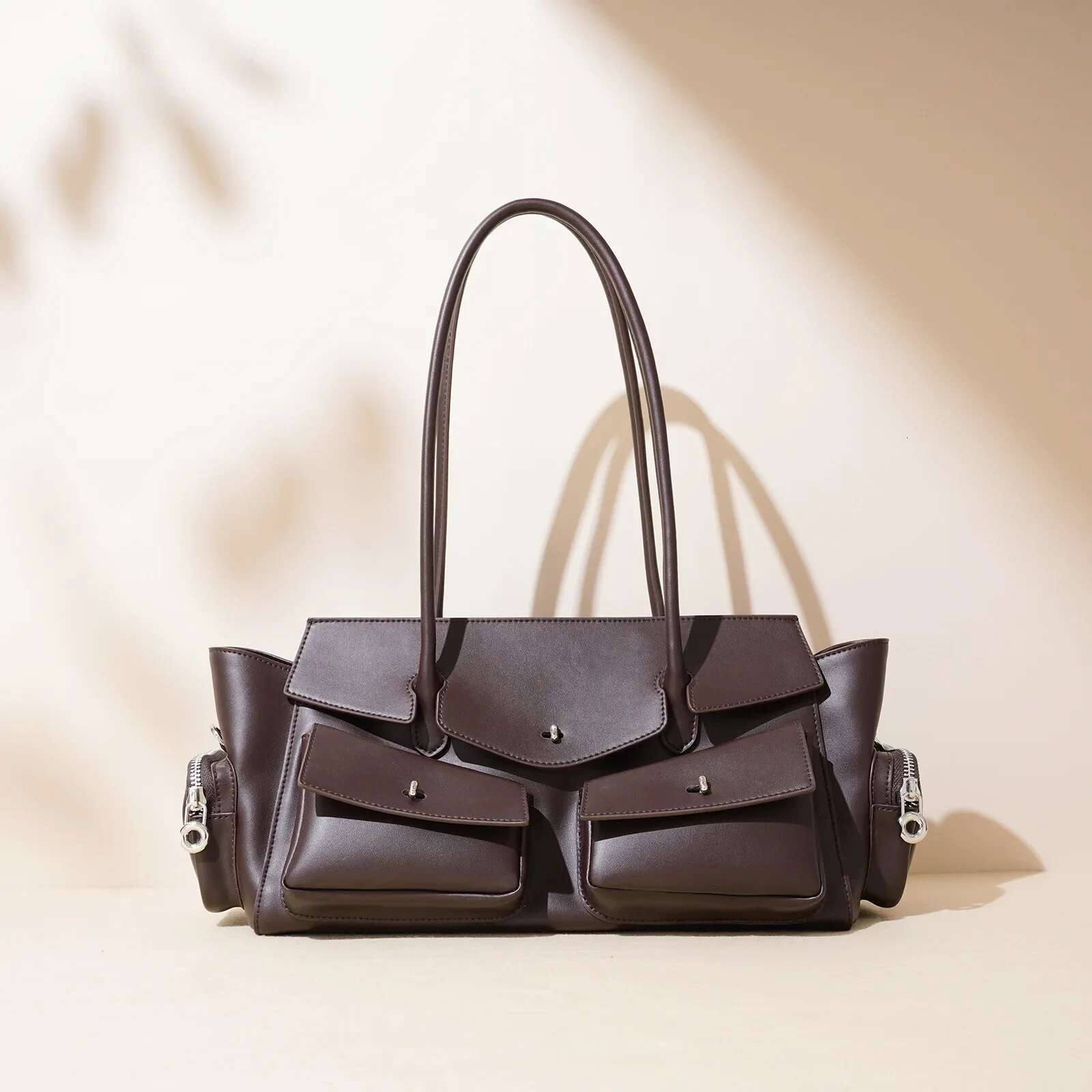Motingsome Street Woman Motorcycle Style Split Leather Shoulder Bags Large Capacity Multi-Pocket Tote Pouch 2025 New