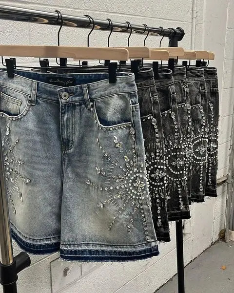 Y2K Streetwear Shorts Jeans Men Women Harajuku Hip Hop Gothic Masonry Retro Loose Denim Fitness Casual Basketball 250107