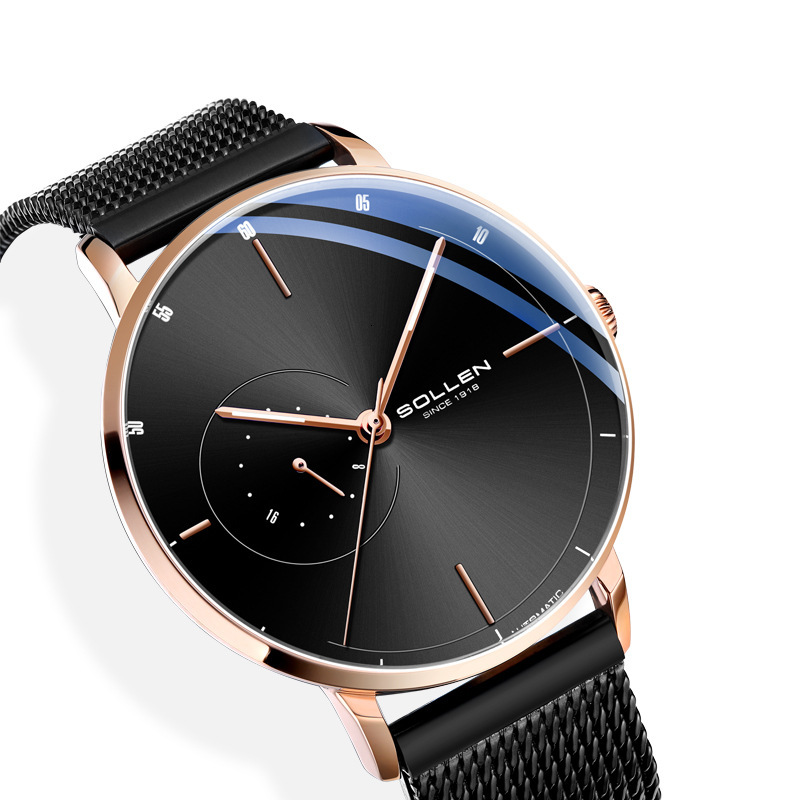 SOLLEN Trendy Korean Style Automatic Mechanical Watch for Men with Quartz Movement