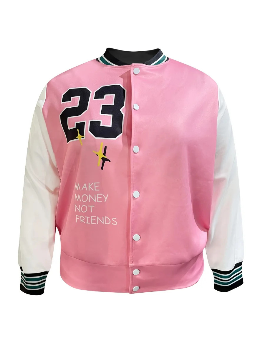LW Plus Size coat Letter Print Striped baseball Jacket Vintage Bomber Fashion College Uniform Varsity Baseball Jackets 250109