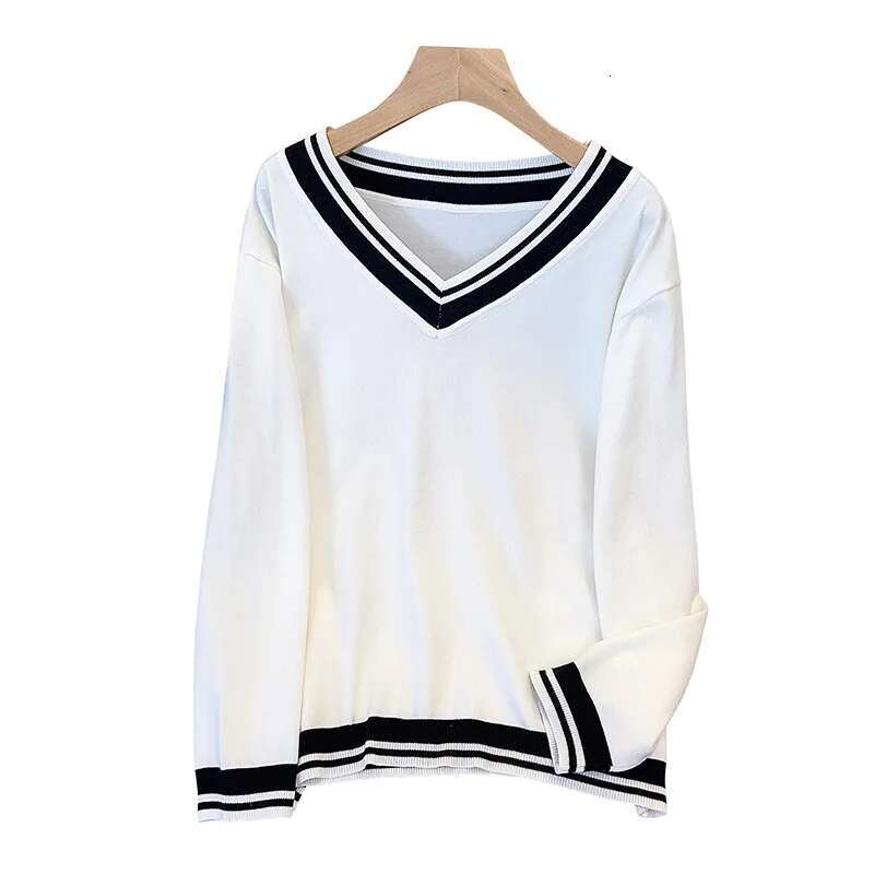 170Kg Plus Size Women's Bust 160 Spring Autumn Loose Pullover V-Neck Underlay Sweater Stripe Knit 5Xl 6Xl 7Xl 8Xl 9Xl 10Xl